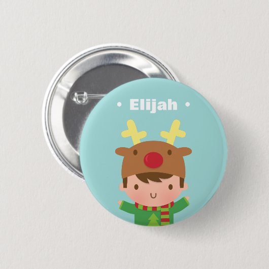 かわいいトナカイの男の子はクリスマスの注入口をからかいます 缶バッジ (正面&裏面)