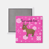 かわいいトナカイの白とピンクの雪 マグネット (正面/裏面)