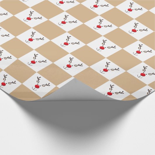 かわいいトナカイの茶色と白のパターン ラッピングペーパー (角)