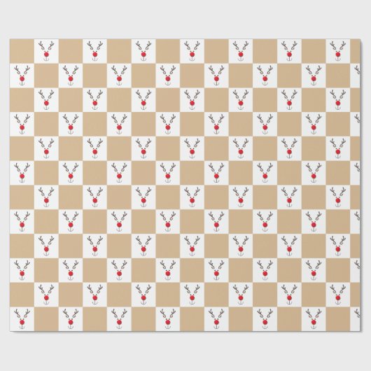 かわいいトナカイの茶色と白のパターン ラッピングペーパー (フラット)