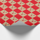 かわいいトナカイの茶色と赤のパターン ラッピングペーパー (角)