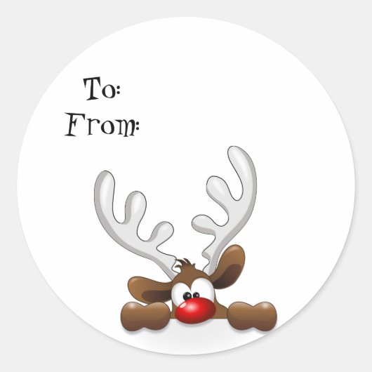 かわいいトナカイの贈り物ラベル ラウンドシール (正面)