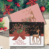 かわいいトナカイの赤い弓ホワイトピンクバック シーズンカード
