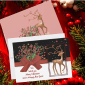 かわいいトナカイの赤い弓ホワイトピンクバック シーズンカード