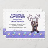 かわいいトナカイの赤ちゃんシャワー 招待状 (正面/裏面)