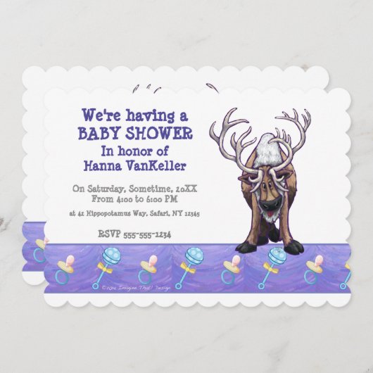 かわいいトナカイの赤ちゃんシャワー 招待状 (正面/裏面)