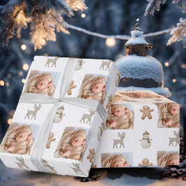 かわいいトナカイの雪だるまの写真 クリスマス ホリデー ラッピングペーパー