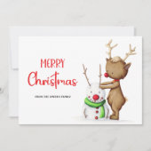 かわいいトナカイの雪だるま　メリークリスマス シーズンカード (正面)