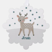 かわいいトナカイの雪の結晶 名前 クリスマス オーナメントカード (正面)