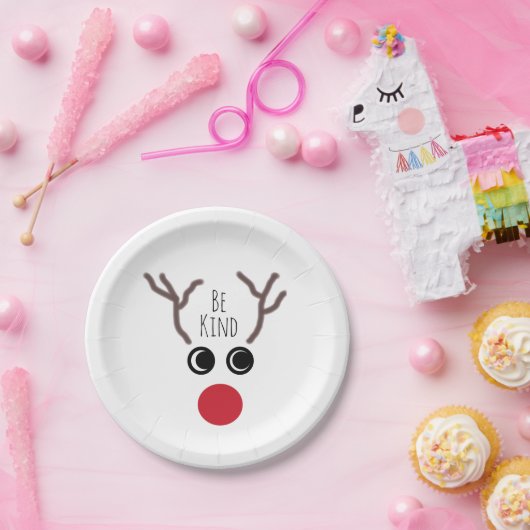 かわいいトナカイの顔の子供のクリスマス・パーティ ペーパープレート (パーティー)