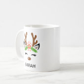かわいいトナカイの顔 名前入り ホリデー コーヒーマグカップ (正面左)