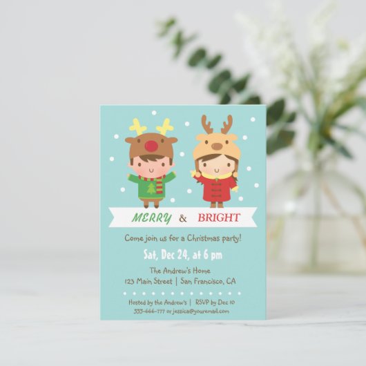 かわいいトナカイはクリスマスのパーティの招待状をからかいます 招待状 (スタンド正面)