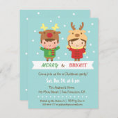 かわいいトナカイはクリスマスのパーティの招待状をからかいます 招待状 (正面/裏面)