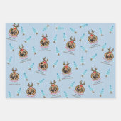 かわいいトナカイカスタムのフォトフレーム(青) ラッピングペーパーシート (正面)