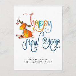 かわいいトナカイグリッターハッピーニューイヤー ポストカード