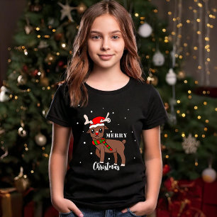 かわいいトナカイスケッチ雪片メリークリスマス Tシャツ