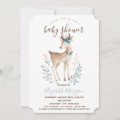 かわいいトナカイストライプピンク色の赤ちゃんシャワー 招待状 (正面)