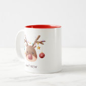 かわいいトナカイパーソナライズされたのクリスマスマグカップ ツートーンマグカップ (正面左)