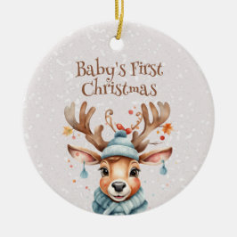 かわいいトナカイベビーの初めてのクリスマス写真 セラミックオーナメント