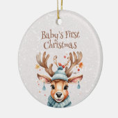かわいいトナカイベビーの初めてのクリスマス写真 セラミックオーナメント (左)