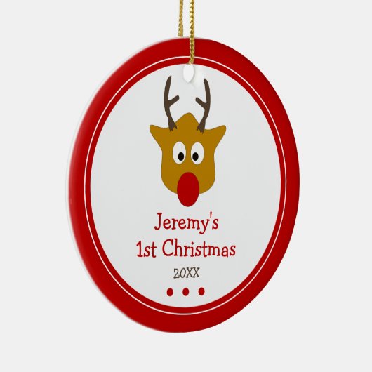 かわいいトナカイベビーの初めてのクリスマス写真 セラミックオーナメント (右)
