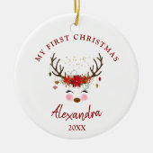 かわいいトナカイベビー1stクリスマスオーナメント セラミックオーナメント (正面)