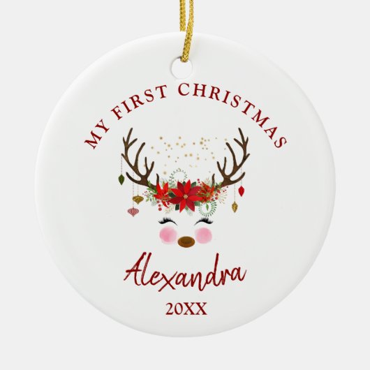 かわいいトナカイベビー1stクリスマスオーナメント セラミックオーナメント (正面)