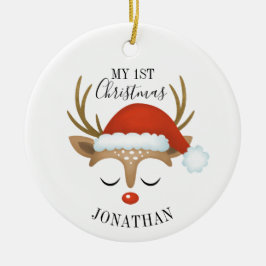 かわいいトナカイベビー1stクリスマスフォト セラミックオーナメント