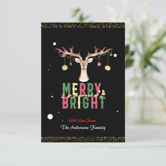 かわいいトナカイメリー&ブライトクリスマスオーナメント カード (スタンド正面)