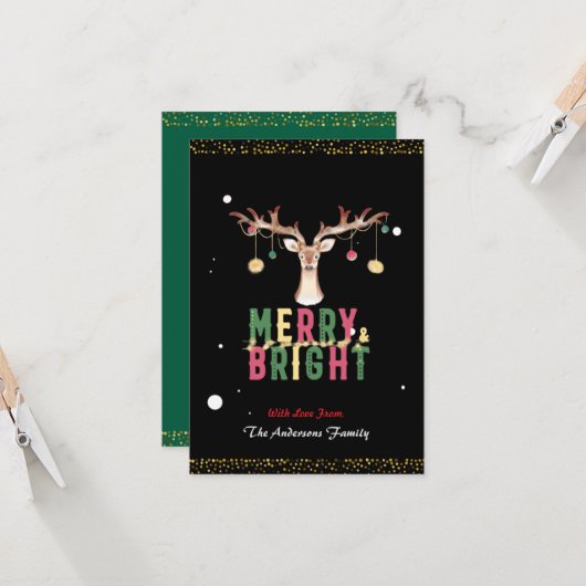 かわいいトナカイメリー&ブライトクリスマスオーナメント カード (正面/裏面インサイチュ)