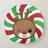 かわいいトナカイラウンドパフ枕 ラウンドクッション (正面)