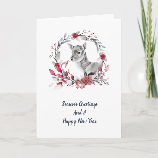 かわいいトナカイ家族1枚メリークリスマス シーズンカード (正面)