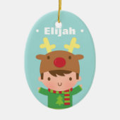 かわいいトナカイ帽子の男の子の名前クリスマスデコール セラミックオーナメント (正面)