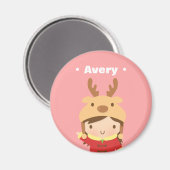 かわいいトナカイ帽子ガールキッズクリスマスフィラー マグネット (正面/裏面)
