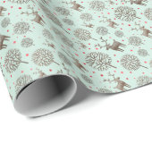 かわいいトナカイ模様シーグリーンまたはカスタム色 ラッピングペーパー (ロールコーナー)
