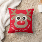 かわいいトナカイ漫画レッドクリスマス クッション (ブランケット)