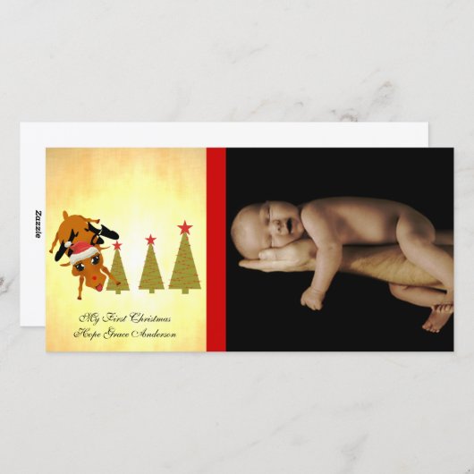かわいいトナカイ私の最初のクリスマスホリデーフォトカード シーズンカード (正面/裏面)