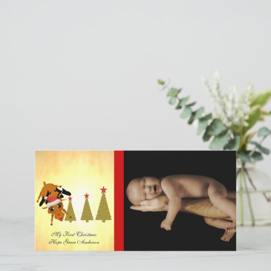 かわいいトナカイ私の最初のクリスマスホリデーフォトカード シーズンカード (スタンド正面)