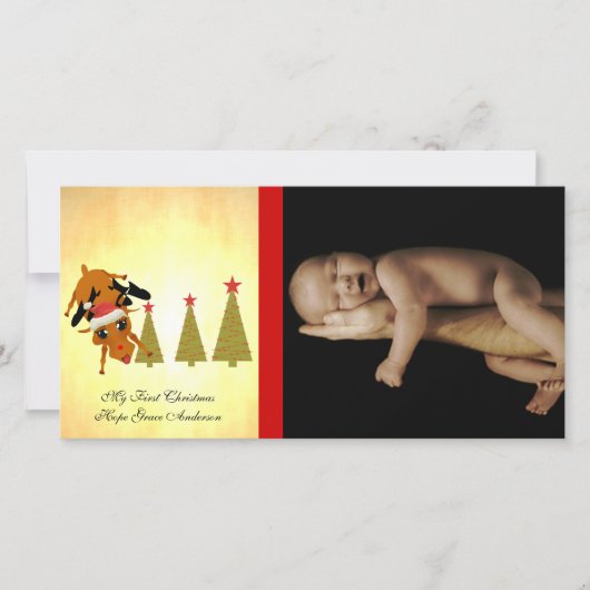 かわいいトナカイ私の最初のクリスマスホリデーフォトカード シーズンカード (正面)