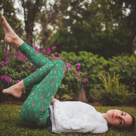 かわいいトナカイ緑のクリスマスパジャマパンツ レギンス
