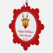 かわいいトナカイ赤いクリスマス オーナメントカード (左)