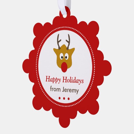 かわいいトナカイ赤いクリスマス オーナメントカード (左)