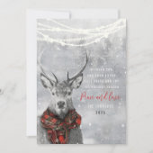 かわいいトナカイ赤いタータンチェックスカーフのクリスマスグリーティング シーズンカード (正面)