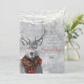 かわいいトナカイ赤いタータンチェックスカーフのクリスマスグリーティング シーズンカード (スタンド正面)