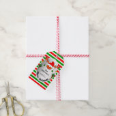 かわいいトナカイ赤と緑のストライプのユーモア ギフトタグ (より糸付き)