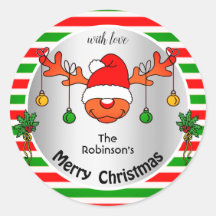 かわいいトナカイ赤と緑のストライプのユーモア