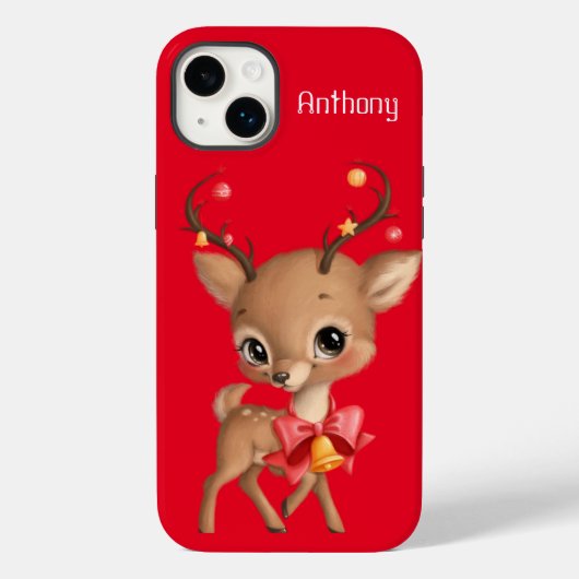 かわいいトナカイ赤背景クリスマステーマ Case-Mate iPhoneケース (裏面)