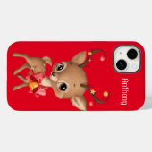 かわいいトナカイ赤背景クリスマステーマ Case-Mate iPhoneケース (裏面 (横))