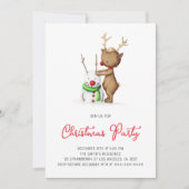 かわいいトナカイ雪だるまホリデークリスマスパーティー 招待状 (正面)
