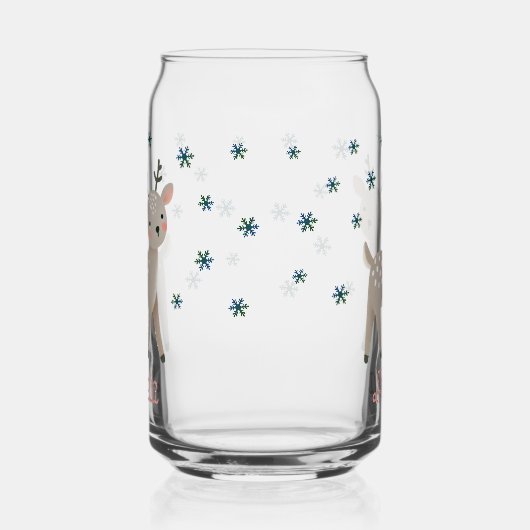 かわいいトナカイ雪の結晶スケッチ名クリスマス ガラス缶 (左)
